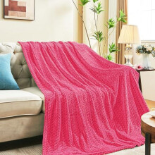 Hot Pink Fleece Twin Blanket, Lightweight Leaves Pattern Fuzzy Blanket for Couch Sofa, All Season Use, 60 x 90 Inches