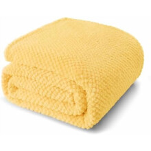 King Size Fuzzy Fleece Blanket for Bed, 90x104 Inch Fluffy Warm Soft Jacquard Blankets for All Season, Lightweight and Cozy, Yellow