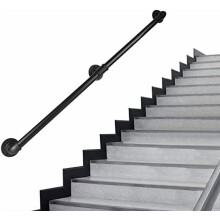 2 Ft Black Galvanized Pipe Stair Handrail for Indoor/Outdoor Wall Mount – Industrial Iron Safety Hand Rail, Compatible with HR01-1