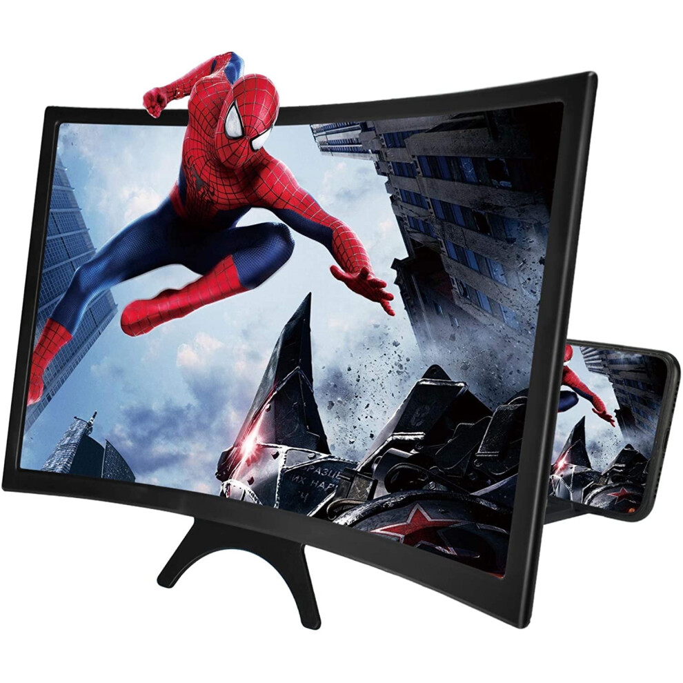 12" Curved Phone Magnifier - 3D HD Screen Amplifier with Stand for Movies/Gaming (Universal Smartphone Compatible)