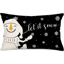 Povlak na polštář Let it Snow Snowman 12x20", černobílý povlak na polštář s vločkou a veselými Vánocemi na pohovku – kompatibilní se