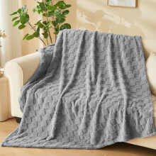 Super Soft Twin Blanket Grey Premium Silky Flannel Fleece 3D Checkered Lightweight Bed Blanket All Season Use (Grey Checkered, Twin(60"x80"))