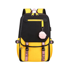 Modischer Rucksack für Schüler der Mittelstufe, ideal für Outdoor-Aktivitäten, mit USB-Ladeanschluss, für Damen und Herren, Diebstahlschutz, gelb