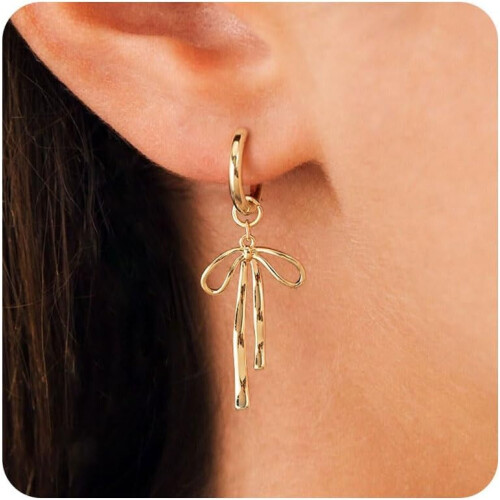 Gold Stud Earrings for Women Bow Design 1 Pair