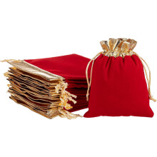 Lot de 20 pochettes en velours avec cordon de serrage et bordure dorée, idéales pour les bijoux, les bonbons, les cadeaux d'anniversaire ou de
