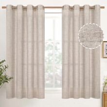 Linen Look Curtains 52x68 in, 2 Panels with Bronze Grommets