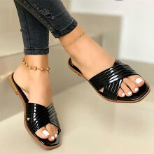 Ciabatte da donna comode, piatte, con punta aperta, casual, da esterno, facili da togliere, sandali da spiaggia, infradito da donna, nere38