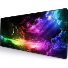 Alfombrilla de ratón para juegos de 80 x 30 cm, base de goma antideslizante, bordes cosidos, diseño de galaxia a color.
