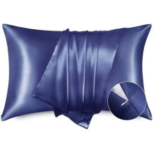 Taies d'oreiller en satin bleu marine avec fermeture éclair, format King (lot de 2)