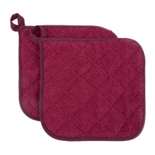 Lot de 2 maniques en coton éponge 100 % pour la cuisine, résistantes à la chaleur, idéales au quotidien. Couleur : rouge bordeaux.