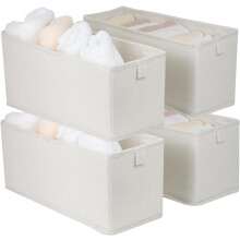 Set van 4 opvouwbare smalle stoffen opbergbakken, decoratieve organizers voor linnenkasten – geschikt voor planken, speelgoed, kleding en