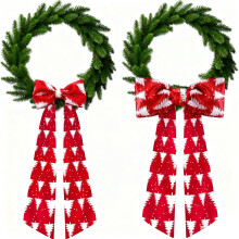Conjunto de 2 faixas decorativas para porta de entrada, com estampa xadrez, para jardim, entrada, ambientes internos e externos, com laço de fita