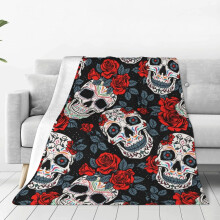 Flannel Fleece Throw Blanket 60 x 50 in Black Skull Rose