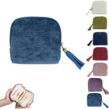 Soft Velvet Travel Jewelry Organizer, 5-Compartment Portable Case with Tassel Zipper Pouch