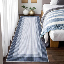 Machine Washable 2x6 Runner Rug, Low Pile Neutral Kitchen & Entryway Rug, Non-Shedding Soft Bordered Carpet – Blue