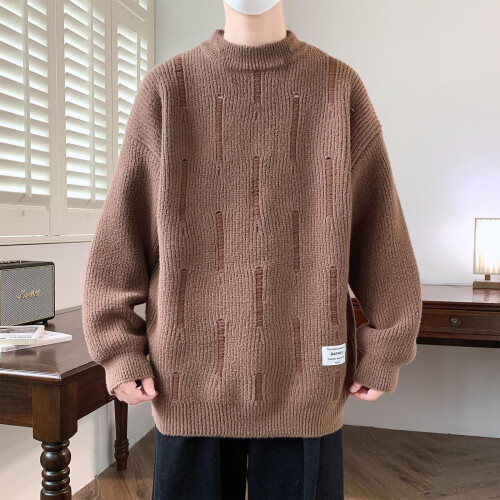 Herren-Plüschpullover mit Rundhalsausschnitt, warm, weich, langärmelig, modische Strickware, Herrenpullover, leichtes Material (Kaffee, Größe L) 1