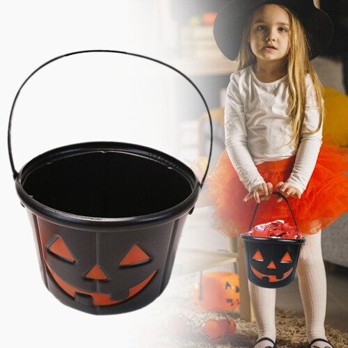 Halloweenský kbelík s dýní Jack-O-Lantern - černý plast 1