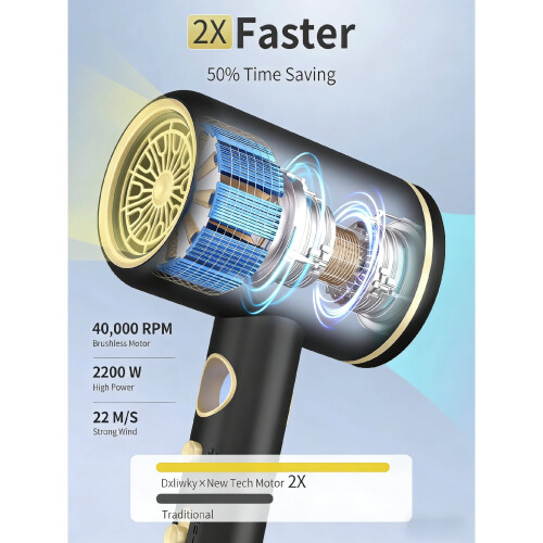 2200W ionisk hårtørrer med 3 tilbehør 1