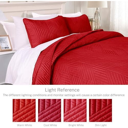 California King Quilt Set Red Geometric 3-Piece 2