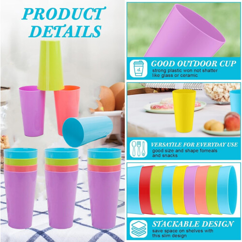 Pacote com 12 copos plásticos reutilizáveis de 516 ml (17,5 oz) em 4 cores. 2