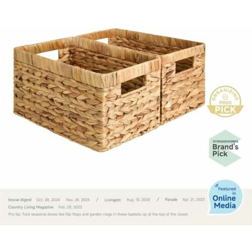 Water Hyacinth Storage Basket with Handles (Medium, 2-Pack) 1