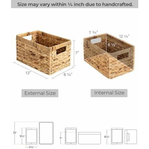 Water Hyacinth Storage Basket with Handles (Medium, 2-Pack) 2
