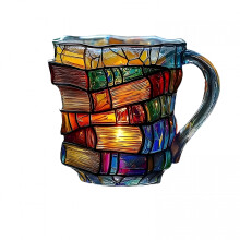 Book-Stack Glass Mug, Hand-Painted, 3D Design