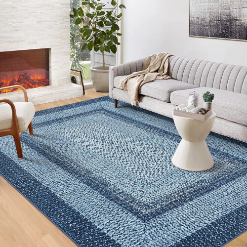 5x7 Braided Print Area Rug Gray Blue