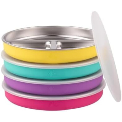 Edelstahl-Kinderteller mit Unterteilung, 20 cm, 4er-Pack