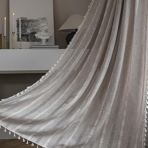 Boho Linen Blend Curtains 52" x 84", Rod Pocket, 2 Panels