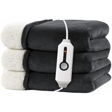 Electric Heated Blanket 50 x 60 in Light Grey & White
