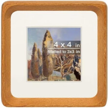 Teak Wood Square Picture Frame 4x4 with 3x3 Mat