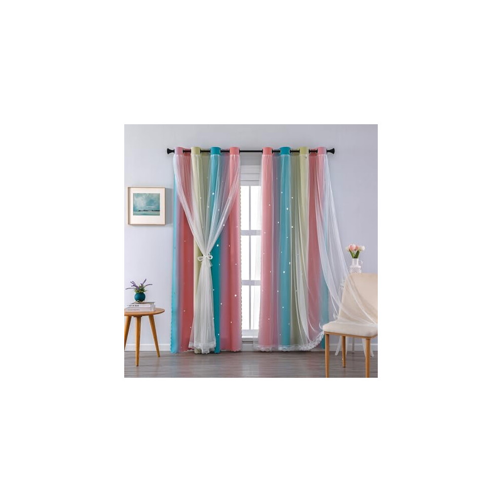 Rainbow Star Blackout Curtains 2 Panels 34x54 in