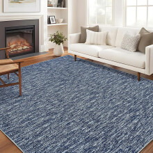 8x10 Modern Area Rug Navy Blue Low Pile Non-Slip