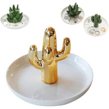 Cactus Ceramic Ring Holder with Aloe Design Golden