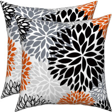 Dahlia Kissenbezüge Orange Schwarz Grau Geometrisches Muster 20x20 Set