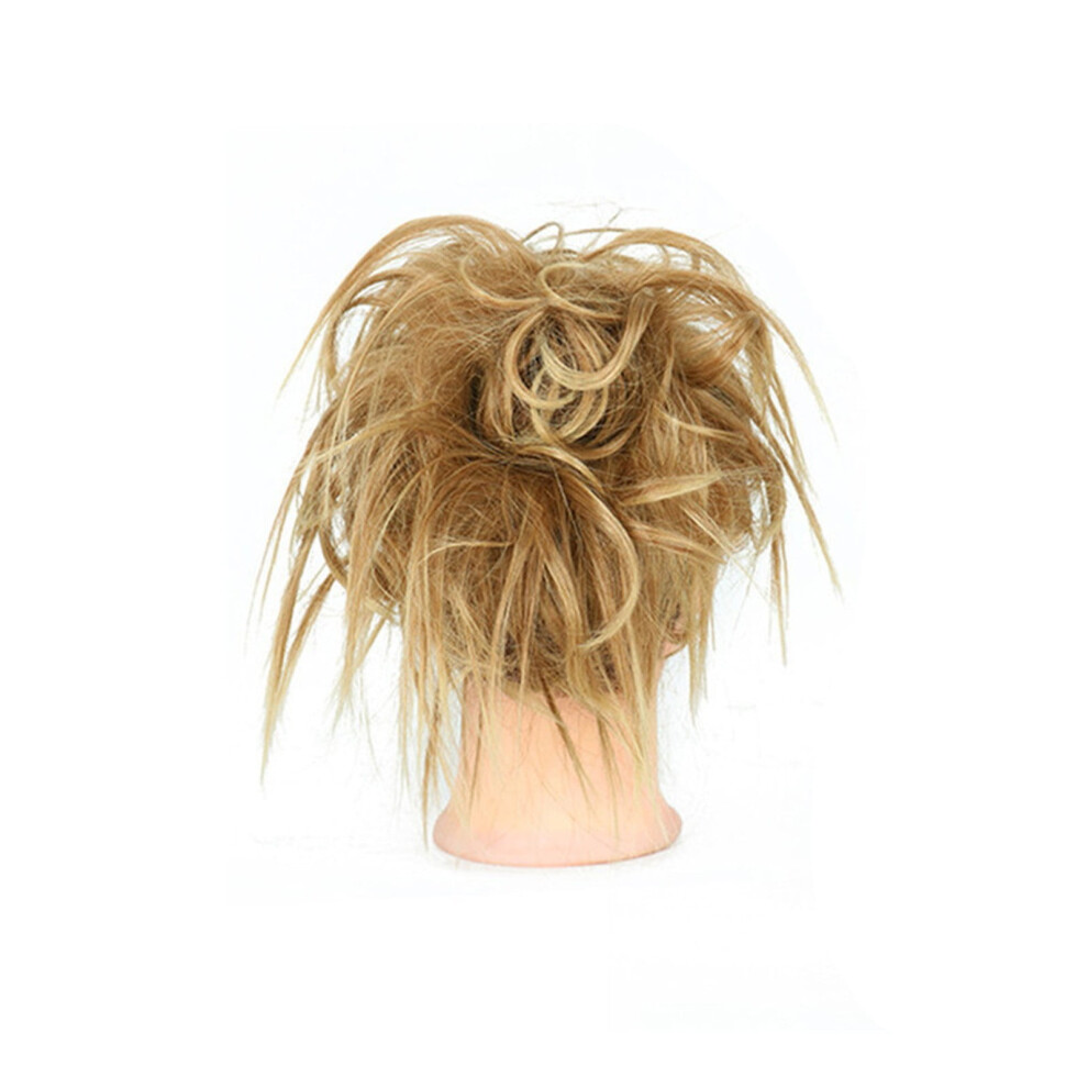 Blonde brown synthetic wig with messy bun and