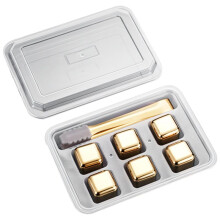 Gold Metal Cooling Rocks Reusable Ice Cubes Whiskey Steel Ice Cubes 304 Stainless Steel and with Storage Box for Vodka