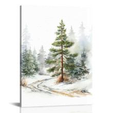 Christmas Tree Winter Landscape Canvas Art 16x20 in