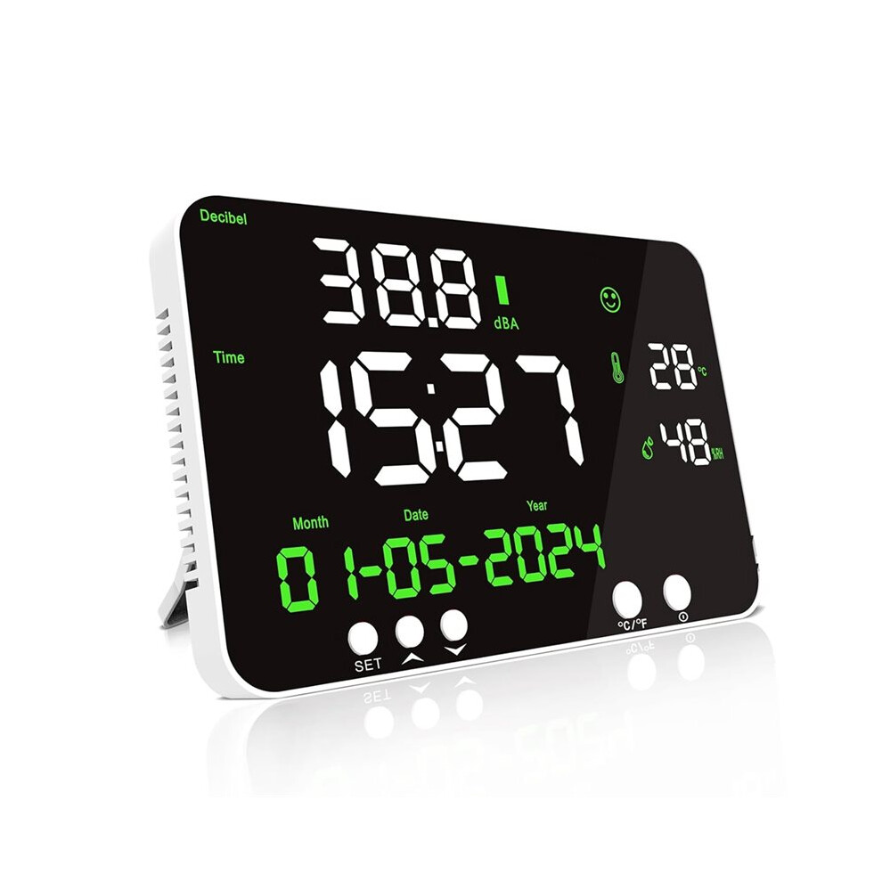 5-In-1 Decibel Meter Wall-Mounted Sound Level Meter Displays Temperature Humidity Date, Noise Monitor With Alarms 6034227936372