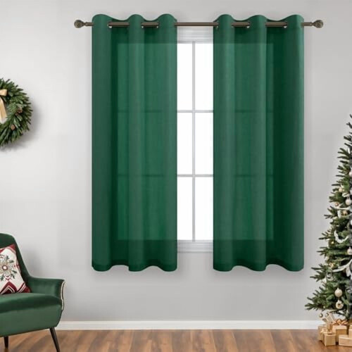 Emerald Green Linen-Blend Grommet Curtains 54 in