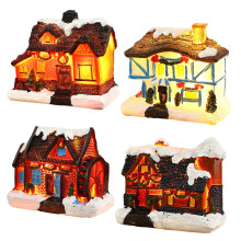 4-Piece Resin Christmas Village Houses, 3 Inch Light-Up