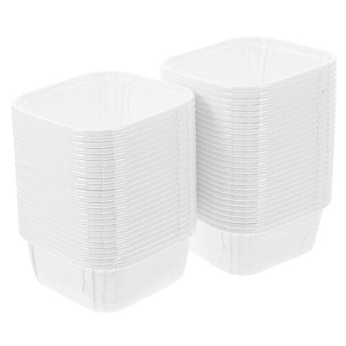 50 Pcs White Square Paper Cupcake Cups with Lids