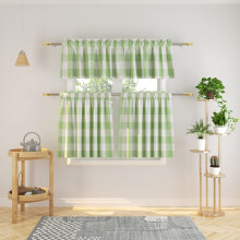 Mint Green & White Buffalo Check Curtains 3 Piece Set