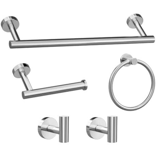 5-Piece Matte Black Bathroom Accessories Set, Stainless