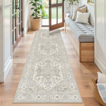 Alfombra de pasillo estilo vintage de 76 cm x 3 m con base antideslizante.