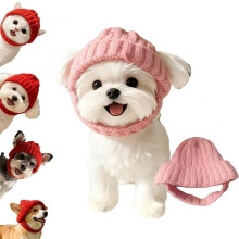 Bonnet rouge tricoté pour animaux de compagnie avec trous pour les oreilles – Laine, 36–52 cm