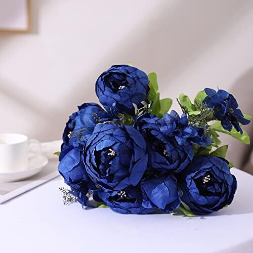 Artificial Peony Bouquet – Navy, 13-Stem, 20.9"