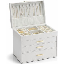 4-Layer Jewelry Box Organizer – White, Synthetic Leather