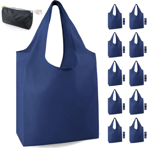 Vikbara återanvändbara matkassar i polyester, 10-pack
